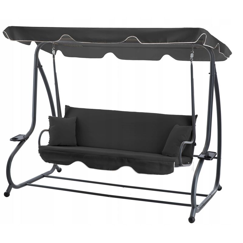 Casa si Gradina - Gradina si terasa - Balansoare si hamace - Balansoare - Leagan gradina 3 locuri cu baldachin reglabil, perne si suport pahare, 210x120x170 cm, gri inchis - Infinity.ro