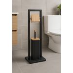 Casa si Gradina - Sanitare - Suporturi si accesorii baie - Accesorii baie - Suport WC cu perie 5Five Natureo, cu suport hartie igienica, metal si bambus, 20x20x80 cm, negru - Infinity.ro