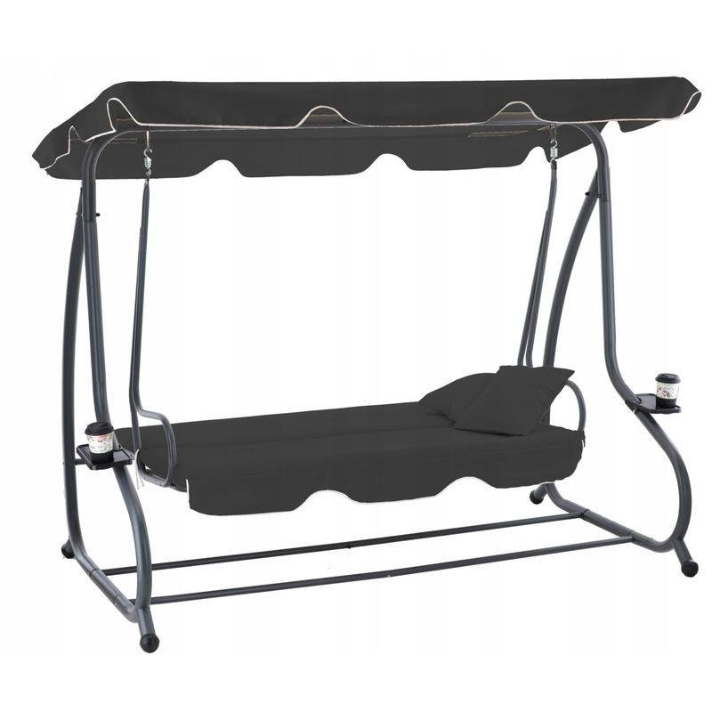 Casa si Gradina - Gradina si terasa - Balansoare si hamace - Balansoare - Leagan gradina 3 locuri cu baldachin reglabil, perne si suport pahare, 210x120x170 cm, gri inchis - Infinity.ro