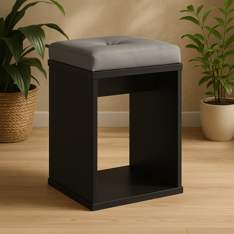 Casa si Gradina - Mobilier - Scaune si fotolii - Tabureti - Taburet pentru masuta de toaleta cu sezut confortabil, 30x30x42 cm, negru - Infinity.ro