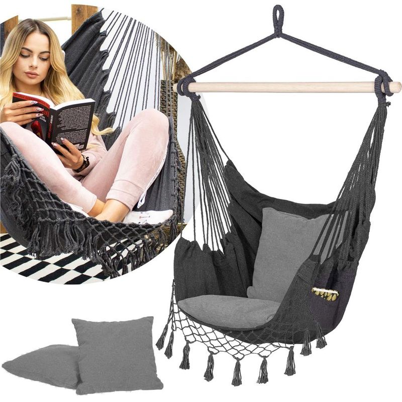 Casa si Gradina - Gradina si terasa - Balansoare si hamace - Balansoare - Hamac tip leagan suspendat pentru casa sau gradina, gri cu perne, 130x100cm, 150kg - Infinity.ro