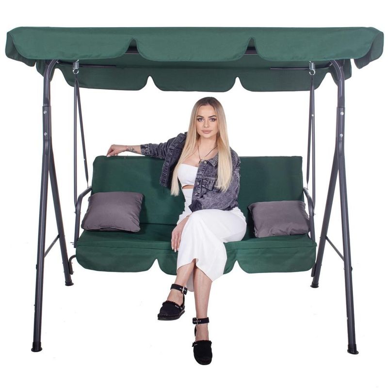 Casa si Gradina - Gradina si terasa - Balansoare si hamace - Balansoare - Leagan Balansoar Sersimo Luna cu Pernite pentru Terasa sau Gradina, 3 locuri, 220kg, verde - Infinity.ro