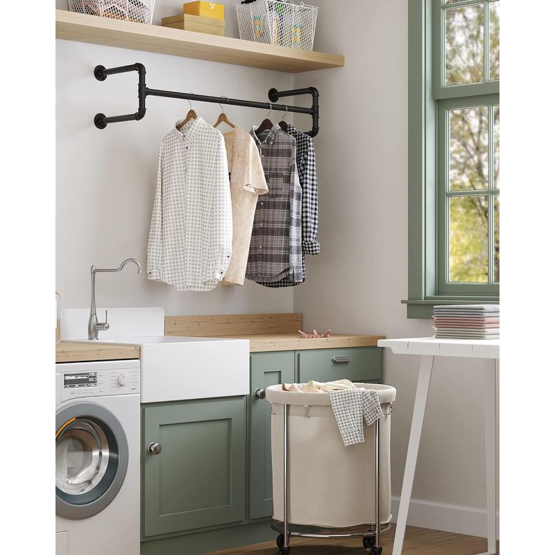 Casa si Gradina - Sanitare - Suporturi si accesorii baie - Accesorii baie - Set 2 sine metalice de agatat haine, montare pe perete, aspect industrial, 112x30x30cm, negru - Infinity.ro