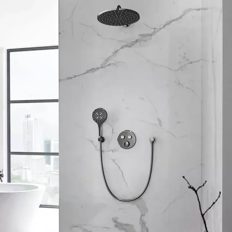 Casa si Gradina - Sanitare - Lavoar baie si accesorii - Baterii sanitare - Para de dus Grohe Rainshower SmartActive 3 functii antracit periat Hard Graphite - Infinity.ro