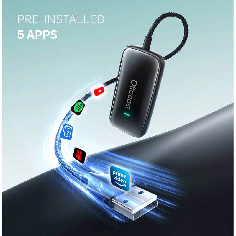 Auto si Moto - Electronice auto - Accesorii electronice auto - Adapter auto Ottocast Play2Video Ultra, Carplay/Android Auto, Wi-Fi 5 GHz, negru mat, set complet - Infinity.ro