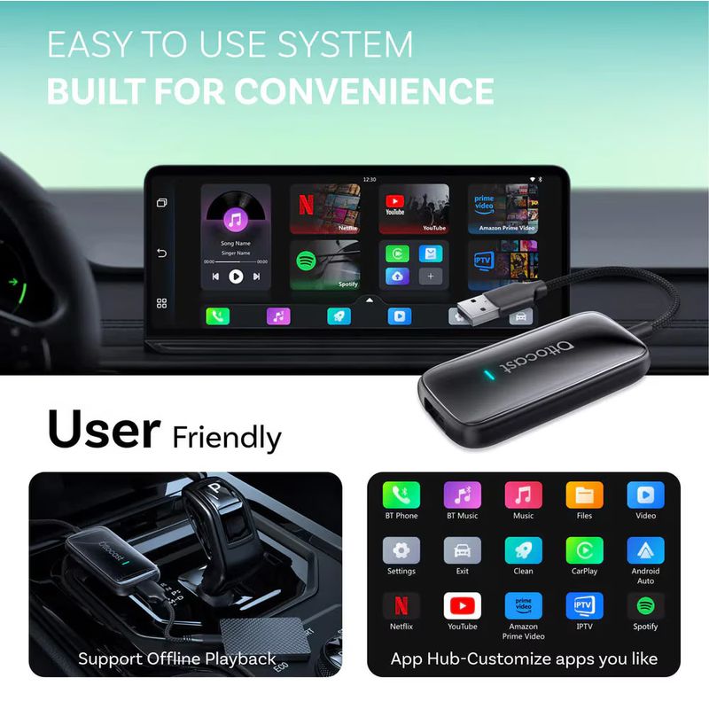 Auto si Moto - Electronice auto - Accesorii electronice auto - Adapter auto Ottocast Play2Video Ultra, Carplay/Android Auto, Wi-Fi 5 GHz, negru mat, set complet - Infinity.ro