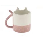 Casa si Gradina - Bucatarie si vesela - Cani si pahare - Cani si cesti - Cana Ceramica cu Model Pisica cu Urechi si Coada 3D, Alb/Roz 420ml - Infinity.ro