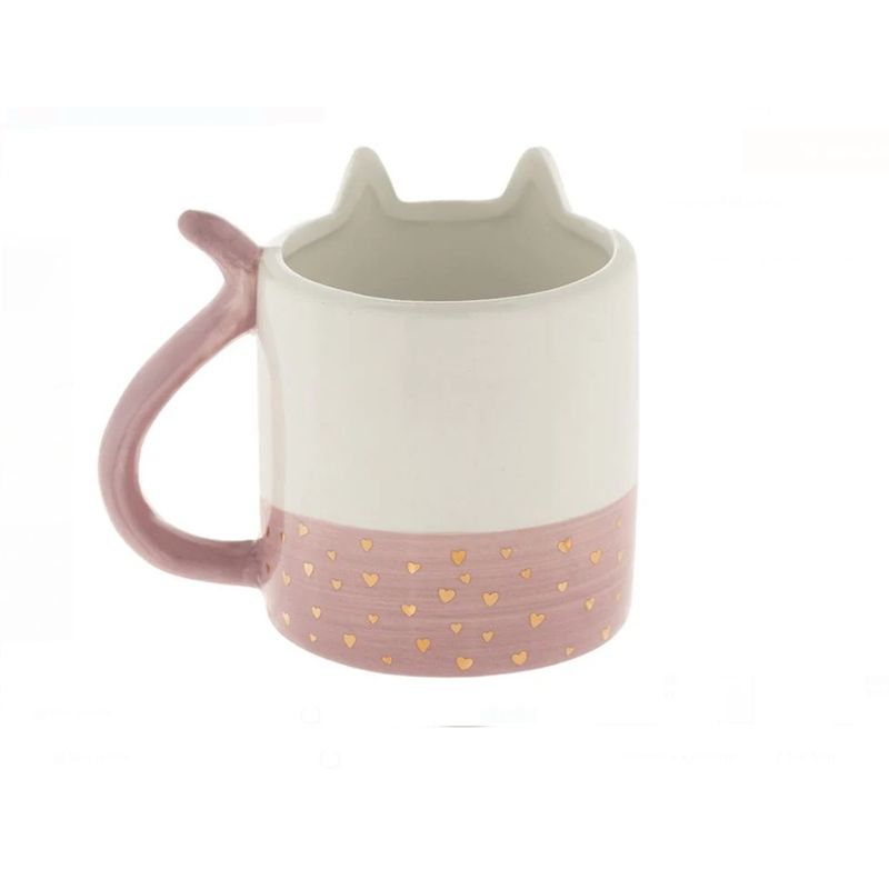 Casa si Gradina - Bucatarie si vesela - Cani si pahare - Cani si cesti - Cana Ceramica cu Model Pisica cu Urechi si Coada 3D, Alb/Roz 420ml - Infinity.ro