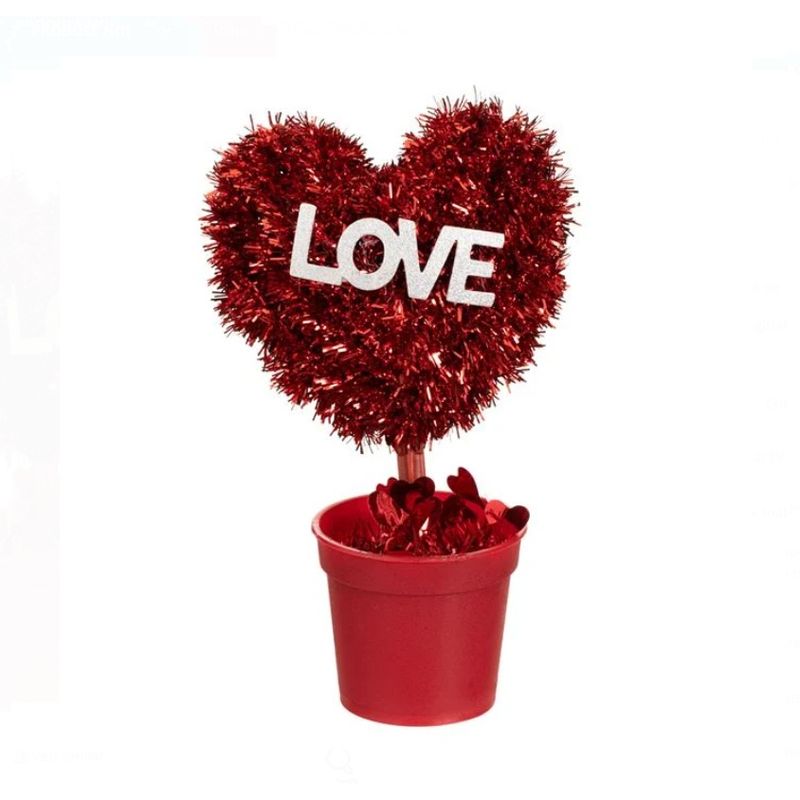 Casa si Gradina - Decoratiuni - Decoratiuni de sezon - Ghiveci cu Floare in forma de Inima din beteala si mesaj de dragoste, Valentine's Day, h 21.5 cm - Infinity.ro