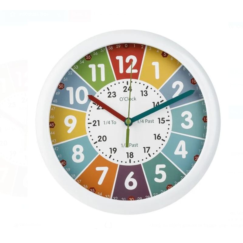Casa si Gradina - Decoratiuni - Ceasuri - Ceas Educativ de perete pentru copii, "Sa Invatam Cat e Ceasul", 20x3.5 cm, Alb - Multicolor - Infinity.ro