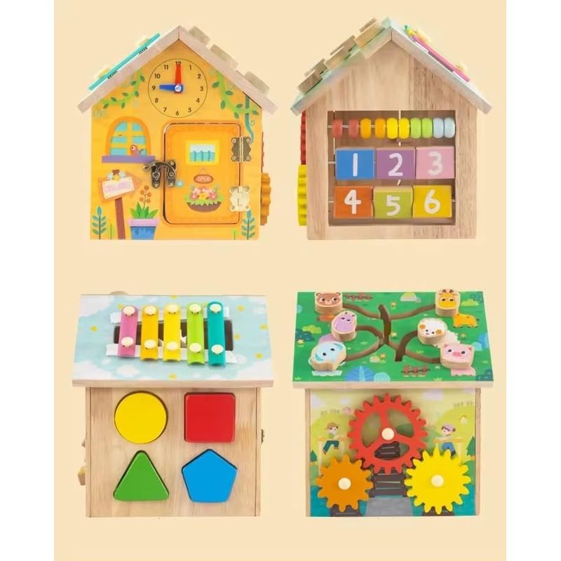 Jucarii, Copii si Bebe - Jucarii si jocuri - Jucarii & jocuri educative - Jucarii interactive - Casuta Educativa Montessori din lemn, Activitati pentru dezvoltarea motricitatii 8 in 1, 20 x 18 x 18.5 cm, + 3 ani - Infinity.ro