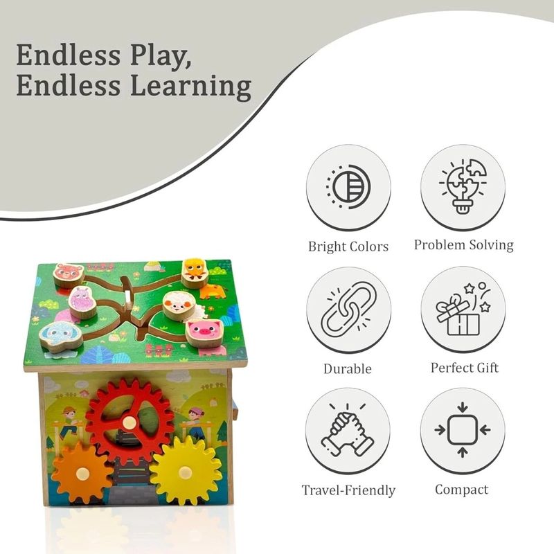 Jucarii, Copii si Bebe - Jucarii si jocuri - Jucarii & jocuri educative - Jucarii interactive - Casuta Educativa Montessori din lemn, Activitati pentru dezvoltarea motricitatii 8 in 1, 20 x 18 x 18.5 cm, + 3 ani - Infinity.ro