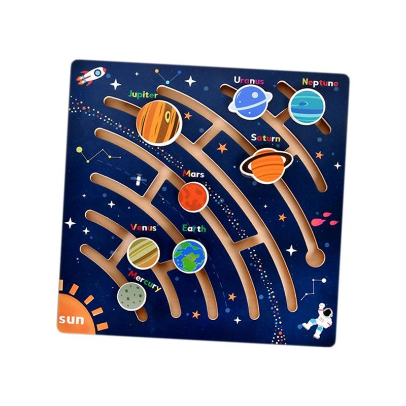 Jucarii, Copii si Bebe - Jucarii si jocuri - Jucarii & jocuri educative - Jocuri si jucarii educative - Puzzle educativ din lemn, Labirint Planetelor din Sistemul solar, 3+ ani, 29.5 x 29.5 cm, Multicolor - Infinity.ro