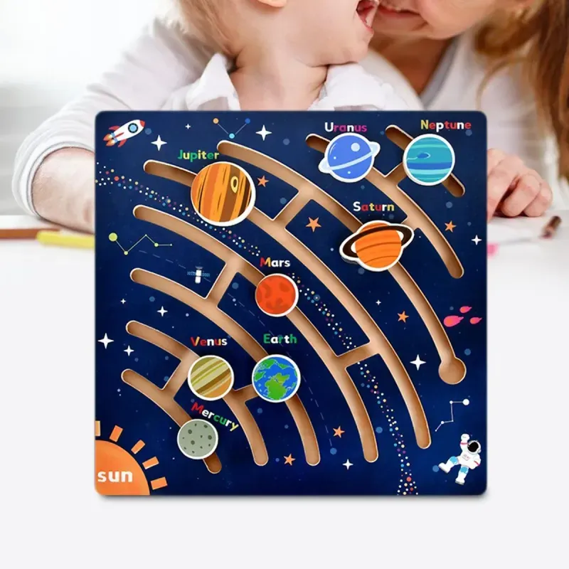 Jucarii, Copii si Bebe - Jucarii si jocuri - Jucarii & jocuri educative - Jocuri si jucarii educative - Puzzle educativ din lemn, Labirint Planetelor din Sistemul solar, 3+ ani, 29.5 x 29.5 cm, Multicolor - Infinity.ro