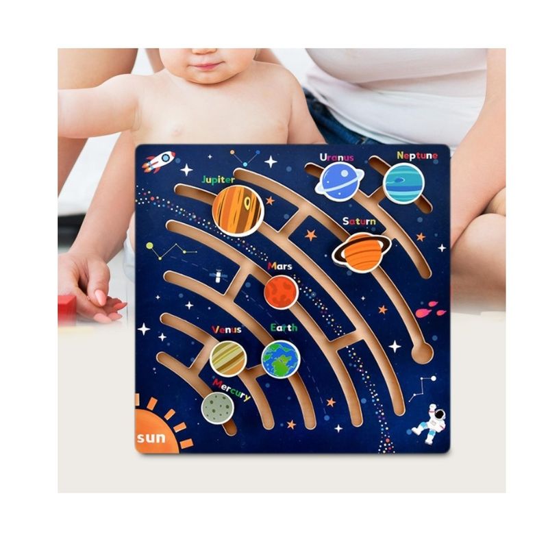 Jucarii, Copii si Bebe - Jucarii si jocuri - Jucarii & jocuri educative - Jocuri si jucarii educative - Puzzle educativ din lemn, Labirint Planetelor din Sistemul solar, 3+ ani, 29.5 x 29.5 cm, Multicolor - Infinity.ro