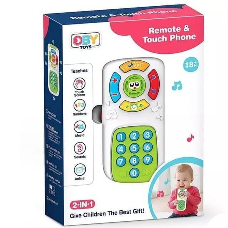 Jucarii, Copii si Bebe - Jucarii si jocuri - Jucarii bebelusi - Jucarii interactive bebelusi - Jucarie Interactiva Educativa 2 in 1, Telefon si Telecomanda, cu sunete si lumini, Oby Toys, +18 luni - Infinity.ro