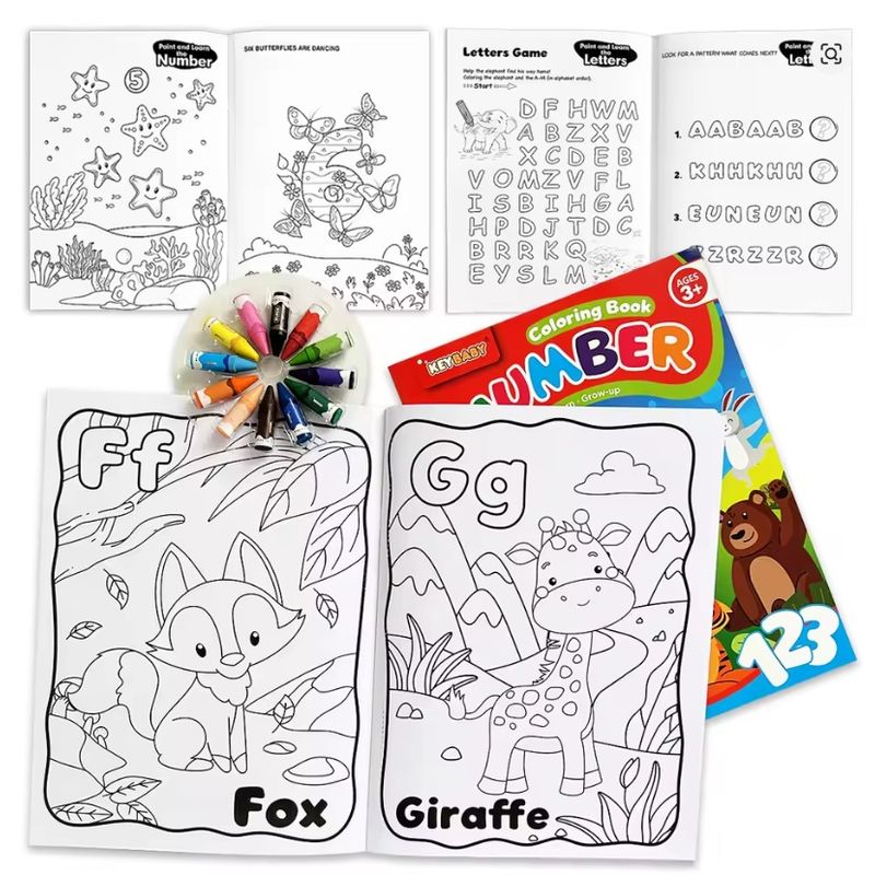 Carti si Birotica - Carti - Carti pentru copii - Activitati extracurriculare - Set 2 Carti de Colorat Educationale, Alfabetul si Numerele, 24 culori cerate incluse + 3 ani - Infinity.ro