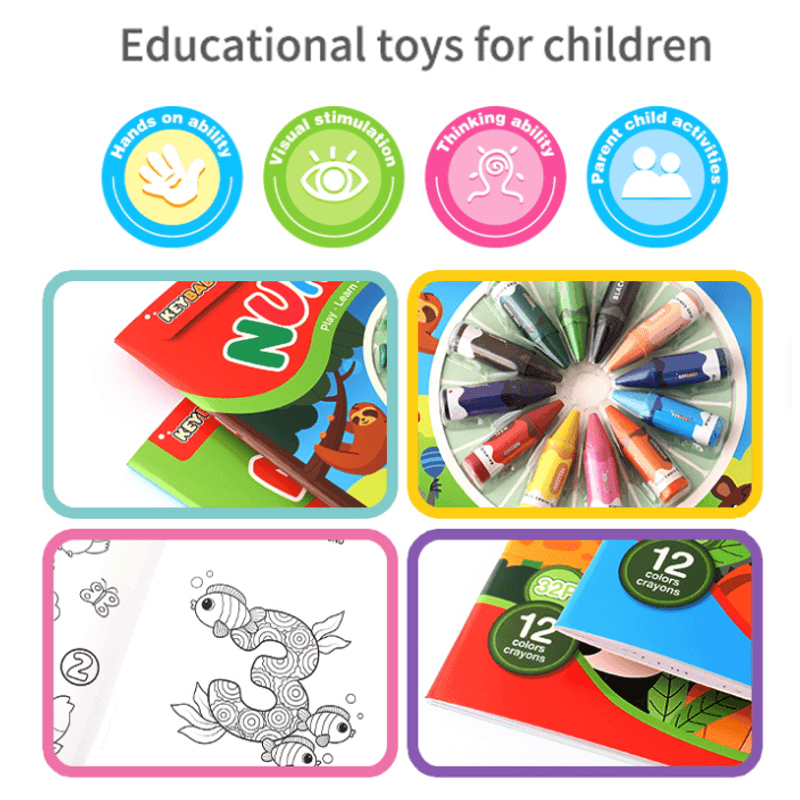 Carti si Birotica - Carti - Carti pentru copii - Activitati extracurriculare - Set 2 Carti de Colorat Educationale, Alfabetul si Numerele, 24 culori cerate incluse + 3 ani - Infinity.ro