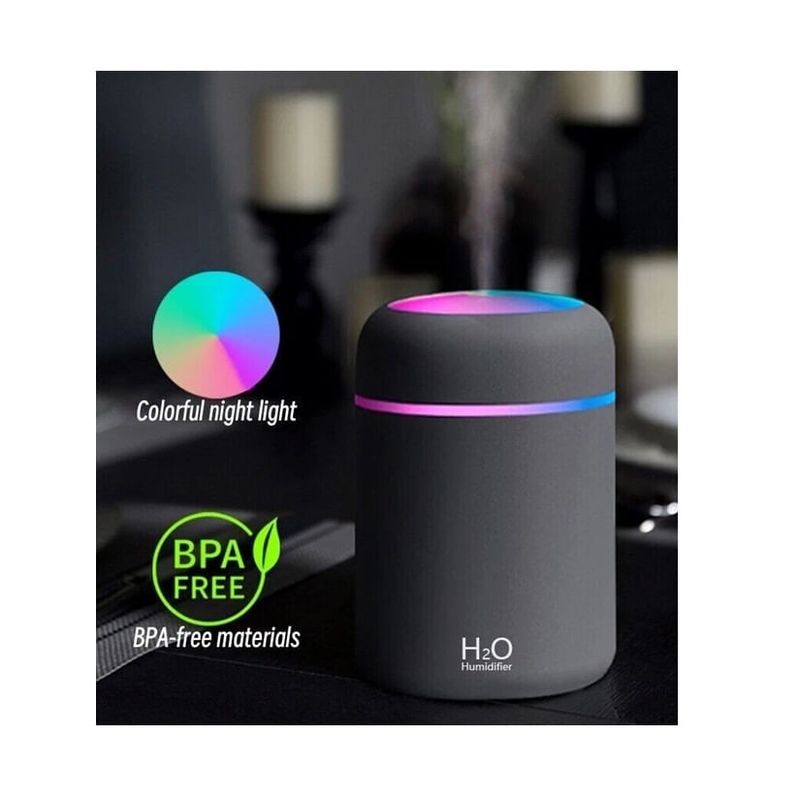 Casa si Gradina - Decoratiuni - Aromaterapie si lumanari - Difuzoare aromaterapie - Umidificator cu Aromaterapie si Lampa de veghe, LED, Negru, USB, 11.9x7.8cm - Infinity.ro