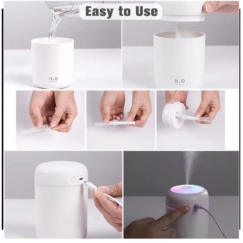 Casa si Gradina - Decoratiuni - Aromaterapie si lumanari - Difuzoare aromaterapie - Umidificator cu Aromaterapie si Lampa de veghe, LED, Negru, USB, 11.9x7.8cm - Infinity.ro