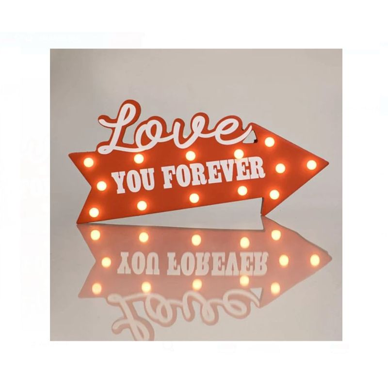 Casa si Gradina - Decoratiuni - Decoratiuni de sezon - Sageata Rosie Decorativa din Lemn cu Mesaj "Love you forever" si LED, Valentine's Day, 35x3.5x15.5cm - Infinity.ro