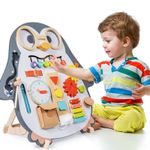 Jucarii, Copii si Bebe - Jucarii si jocuri - Jucarii & jocuri educative - Jucarii interactive - Busy Board Montessori 2 in 1 cu Tablita de Scris si Activitati, Pinguinul Vesel, 62 x 45 cm - Infinity.ro