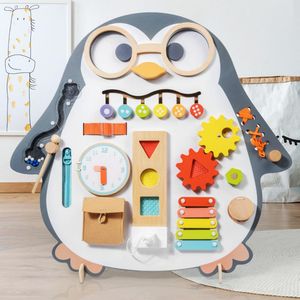 Busy Board Montessori 2 in 1 cu Tablita de Scris si Activitati, Pinguinul Vesel, 62 x 45 cm