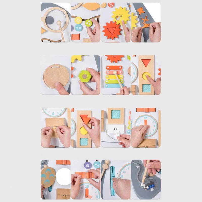 Jucarii, Copii si Bebe - Jucarii si jocuri - Jucarii & jocuri educative - Jucarii interactive - Busy Board Montessori 2 in 1 cu Tablita de Scris si Activitati, Pinguinul Vesel, 62 x 45 cm - Infinity.ro