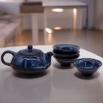 Casa si Gradina - Bucatarie si vesela - Vase pentru gatit - Ceainice si infuzoare - Set Ceainic Ceramic Blue Glaze si 4 Cesti in stil Oriental, 200 ml, 4 x 30 ml - Infinity.ro