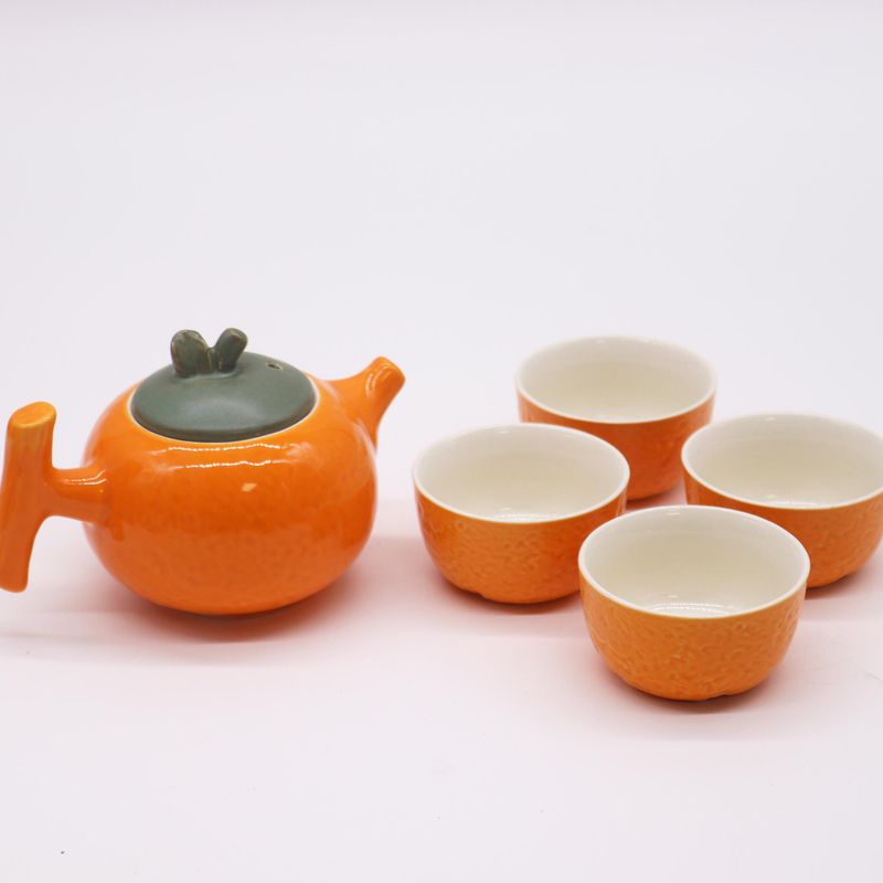Casa si Gradina - Bucatarie si vesela - Vase pentru gatit - Ceainice si infuzoare - Set Ceainic Ceramic Orange Summer si 4 Cesti in stil Oriental, 200 ml, 4 x 50 ml - Infinity.ro