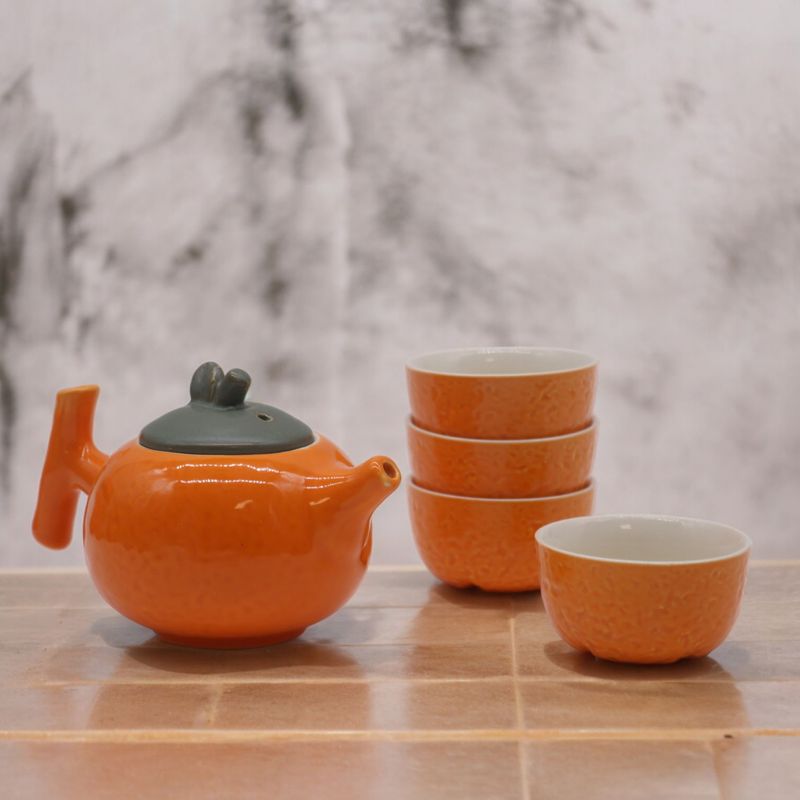 Casa si Gradina - Bucatarie si vesela - Vase pentru gatit - Ceainice si infuzoare - Set Ceainic Ceramic Orange Summer si 4 Cesti in stil Oriental, 200 ml, 4 x 50 ml - Infinity.ro