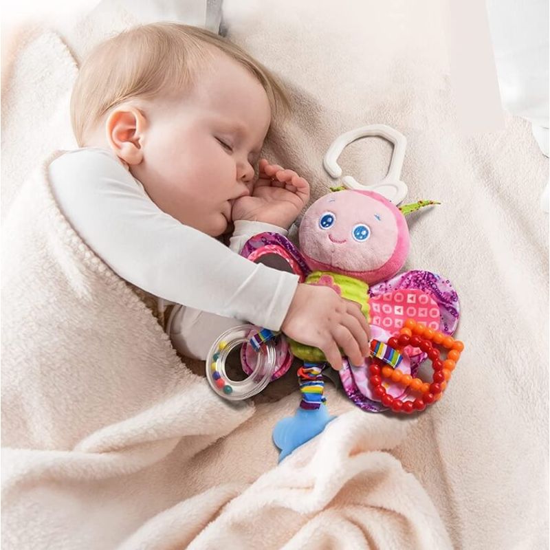 Jucarii, Copii si Bebe - Jucarii si jocuri - Jucarii bebelusi - Jucarii interactive bebelusi - Jucarie Zornaitoare pentru Bebe, din Plus, in forma de Fluture, cu accesorii pentru Dentitie, 25 x 9 cm - Infinity.ro