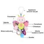 Jucarii, Copii si Bebe - Jucarii si jocuri - Jucarii bebelusi - Jucarii interactive bebelusi - Jucarie Zornaitoare pentru Bebe, din Plus, in forma de Fluture, cu accesorii pentru Dentitie, 25 x 9 cm - Infinity.ro