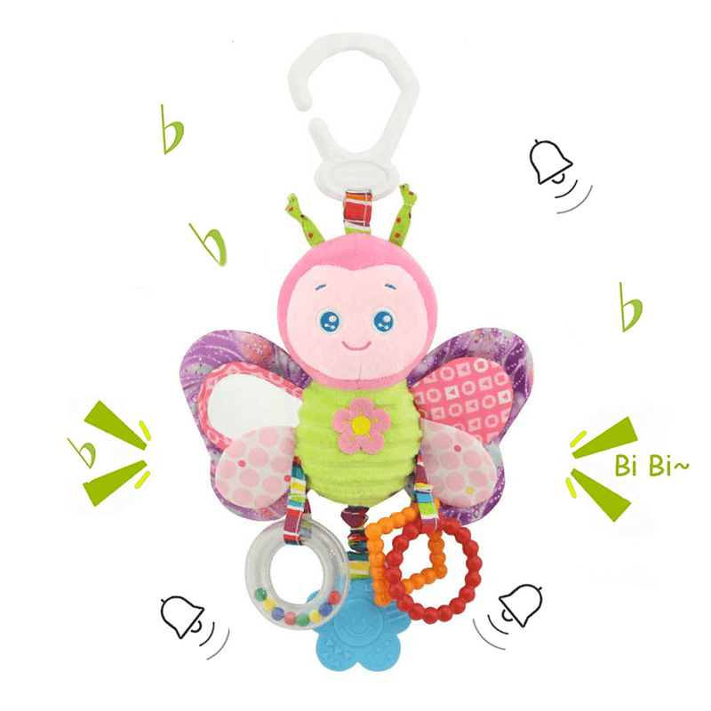 Jucarii, Copii si Bebe - Jucarii si jocuri - Jucarii bebelusi - Jucarii interactive bebelusi - Jucarie Zornaitoare pentru Bebe, din Plus, in forma de Fluture, cu accesorii pentru Dentitie, 25 x 9 cm - Infinity.ro