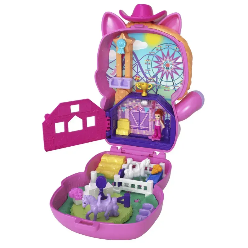 Jucarii, Copii si Bebe - Jucarii si jocuri - Papusi si accesorii - Papusi - Set de joaca cu papusa si accesorii in gentuta, Polly Pocket, Rodeo Pony - Infinity.ro