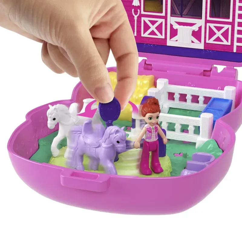 Jucarii, Copii si Bebe - Jucarii si jocuri - Papusi si accesorii - Papusi - Set de joaca cu papusa si accesorii in gentuta, Polly Pocket, Rodeo Pony - Infinity.ro