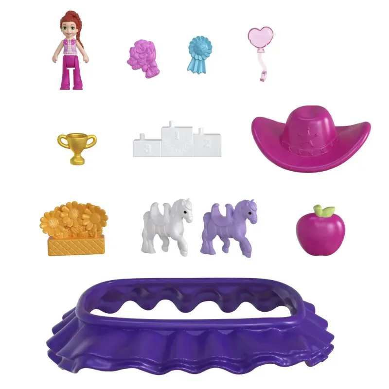 Jucarii, Copii si Bebe - Jucarii si jocuri - Papusi si accesorii - Papusi - Set de joaca cu papusa si accesorii in gentuta, Polly Pocket, Rodeo Pony - Infinity.ro