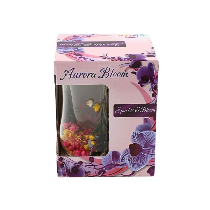 Casa si Gradina - Bucatarie si vesela - Cani si pahare - Pahare - Pahar cu insertie de flori uscate, galben, roz si verde, pereti dubli, sticla borosilicata, 200 ml, Aurora Bloom - Infinity.ro
