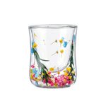 Casa si Gradina - Bucatarie si vesela - Cani si pahare - Pahare - Pahar cu insertie de flori uscate, galben, roz si verde, pereti dubli, sticla borosilicata, 200 ml, Aurora Bloom - Infinity.ro