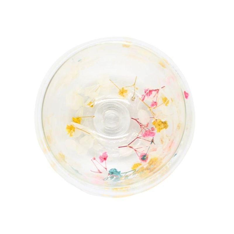 Casa si Gradina - Bucatarie si vesela - Cani si pahare - Pahare - Pahar cu insertie de flori uscate, hortensii, alb si galben, pereti dubli, sticla borosilicata, 250 ml, Aurora Bloom - Infinity.ro