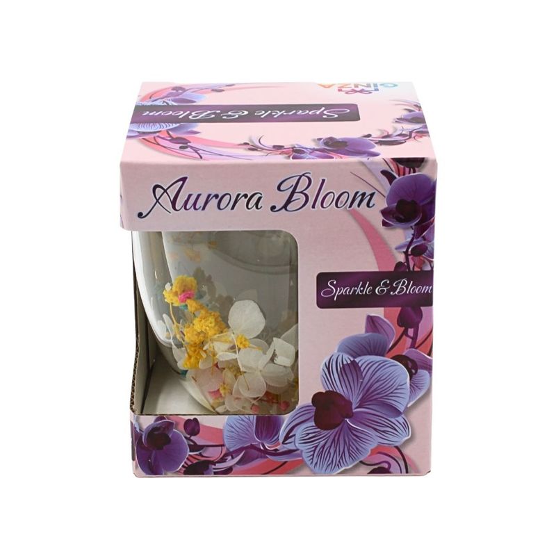 Casa si Gradina - Bucatarie si vesela - Cani si pahare - Cani si cesti - Pahar cu insertie de flori uscate, hortensii, alb si galben, pereti dubli, sticla borosilicata, 250 ml, Aurora Bloom - Infinity.ro