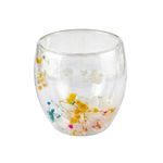 Casa si Gradina - Bucatarie si vesela - Cani si pahare - Pahare - Pahar cu insertie de flori uscate, hortensii, alb si galben, pereti dubli, sticla borosilicata, 250 ml, Aurora Bloom - Infinity.ro