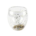 Casa si Gradina - Bucatarie si vesela - Cani si pahare - Pahare - Pahar cu insertie de confetti stelute gri si auriu, pereti dubli, sticla borosilicata, 250 ml, Aurora Glow - Infinity.ro