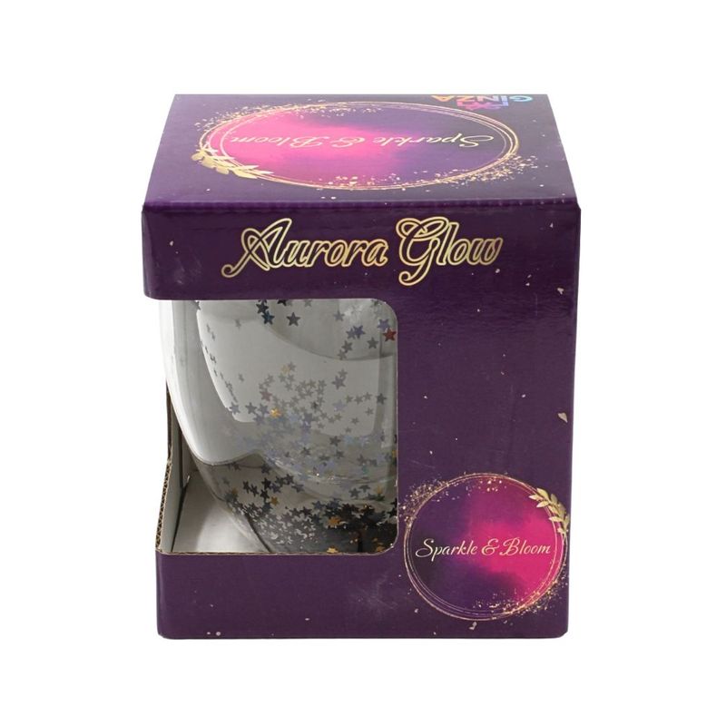 Casa si Gradina - Bucatarie si vesela - Cani si pahare - Pahare - Pahar cu insertie de confetti stelute gri si auriu, pereti dubli, sticla borosilicata, 250 ml, Aurora Glow - Infinity.ro