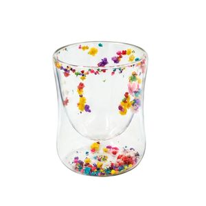 Pahar cu insertie de flori uscate multicolor, floarea miresei, pereti dubli, sticla borosilicata, 200 ml, Aurora Bloom