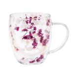 Casa si Gradina - Bucatarie si vesela - Cani si pahare - Cani si cesti - Cana cu insertie de flori uscate roz, hortensie si limonium, pereti dubli, sticla borosilicata, 350 ml, Aurora Bloom - Infinity.ro