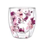 Casa si Gradina - Bucatarie si vesela - Cani si pahare - Cani si cesti - Pahar cu insertie de flori uscate roz, hortensie si limonium, pereti dubli, sticla borosilicata, 250 ml, Aurora Bloom - Infinity.ro