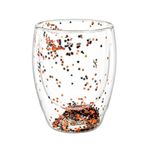 Casa si Gradina - Bucatarie si vesela - Cani si pahare - Cani si cesti - Pahar cu insertie de confetti stelute gri si auriu, pereti dubli, sticla borosilicata, 300 ml, Aurora Glow - Infinity.ro