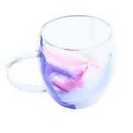 Casa si Gradina - Bucatarie si vesela - Cani si pahare - Cani si cesti - Cana cu insertie de pene mov, roz, albastru si alb, pereti dubli, sticla borosilicata, 250 ml, Aurora Bloom - Infinity.ro