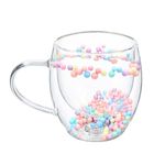 Casa si Gradina - Bucatarie si vesela - Cani si pahare - Cani si cesti - Cana cu insertie de bilute colorate pastel, pereti dubli, sticla borosilicata, 250 ml, Aurora Bloom - Infinity.ro